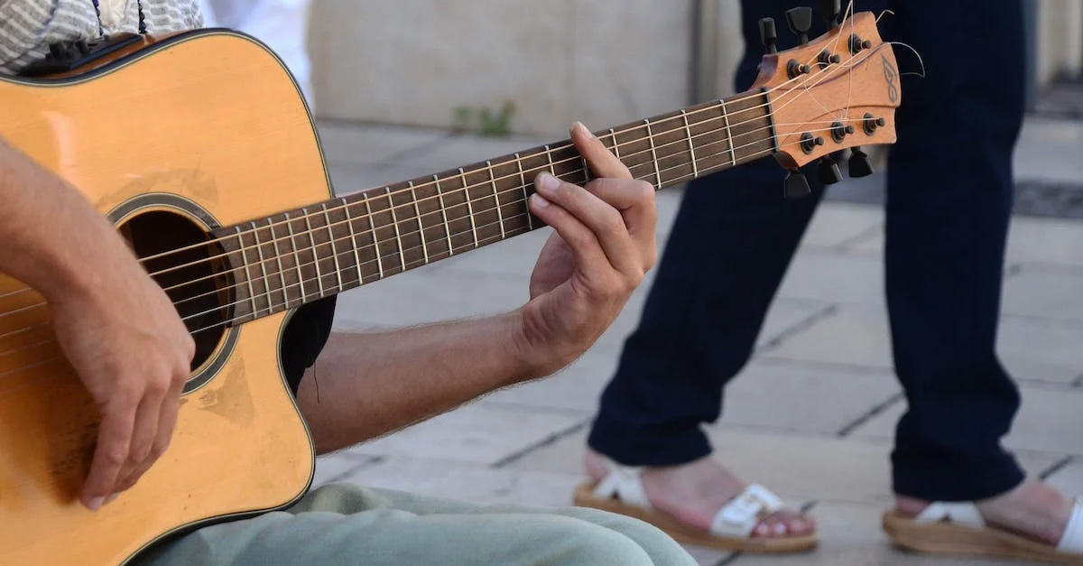 playing on the guitar